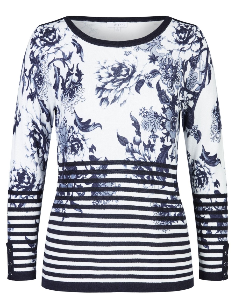 Knitwear WLane | W.Lane Floral Stripe Printed Pullover Top