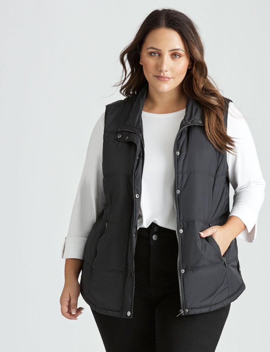 Outerwear Beme | Beme Curved Hem Hooded Gilet