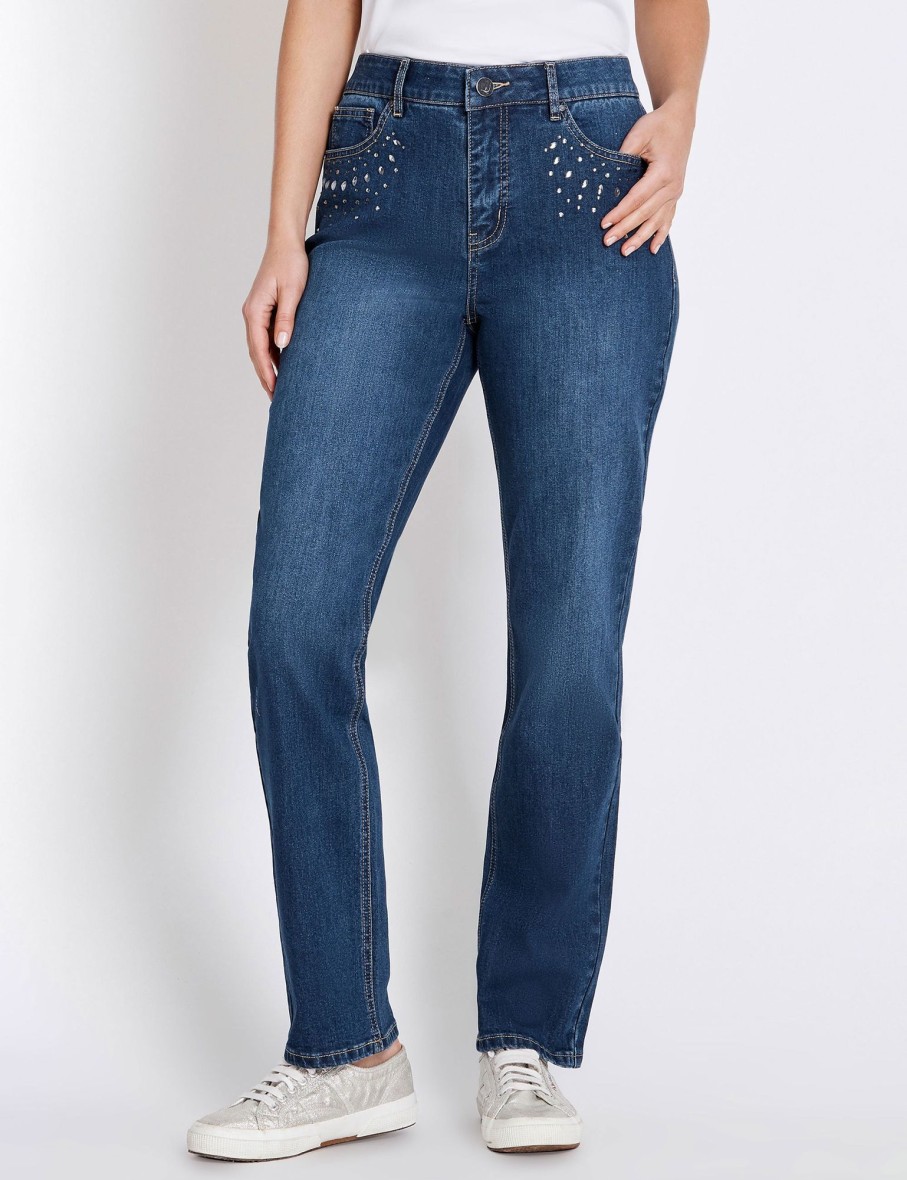 Bottoms Rockmans | F/L Str Leg Emb Jean