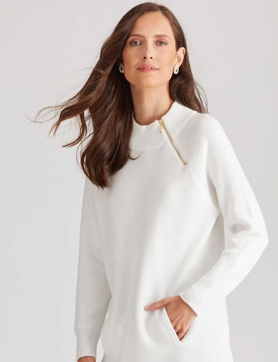 Knitwear NoniB | Noni B Zip Neck Knit Tunic Jumper