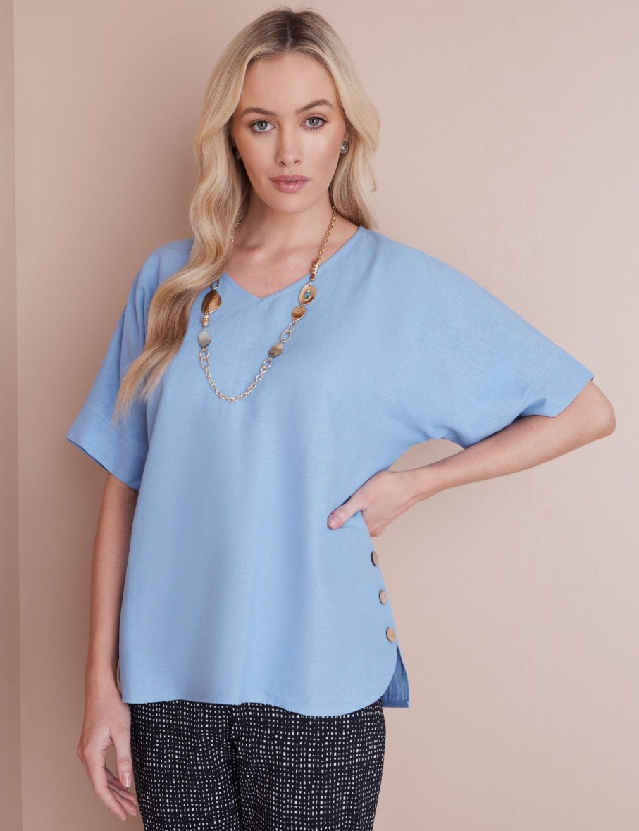 Tops NoniB | V-Neck Linen Button Detail Top