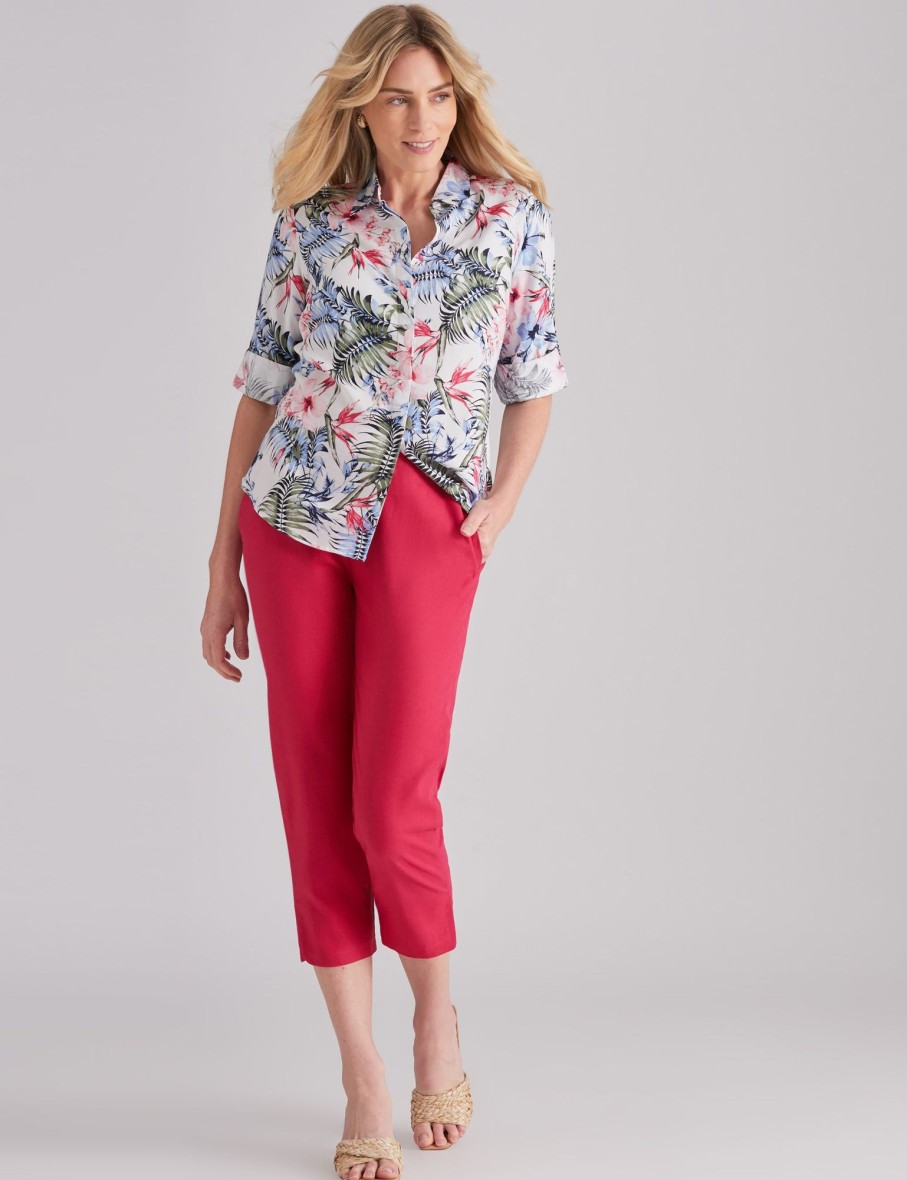 Tops NoniB | Noni B 3/4 Sleeve Print Linen Blouse