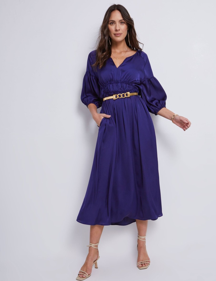 Dresses Katies | Katies 3/4 Sleeve Shirred Front Maxi Dress