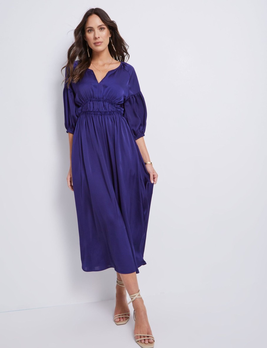 Dresses Katies | Katies 3/4 Sleeve Shirred Front Maxi Dress