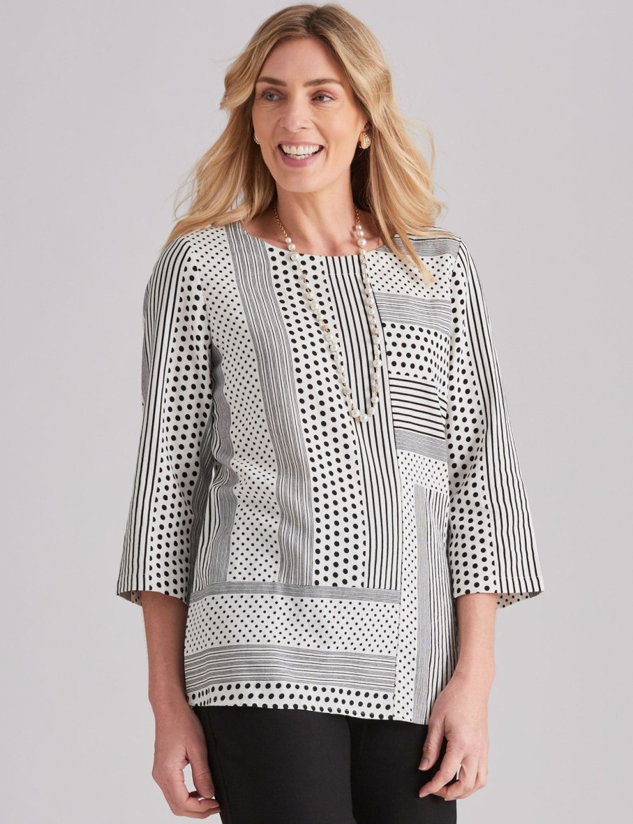 Tops NoniB | Noni B Spot & Stripe Linen Tunic