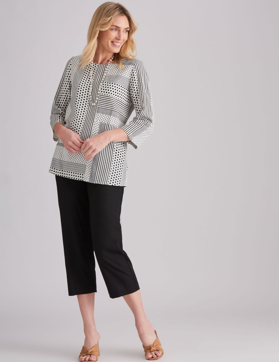 Tops NoniB | Noni B Spot & Stripe Linen Tunic