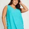 Tops Beme | Beme Sleeveless Woven Side Button Top