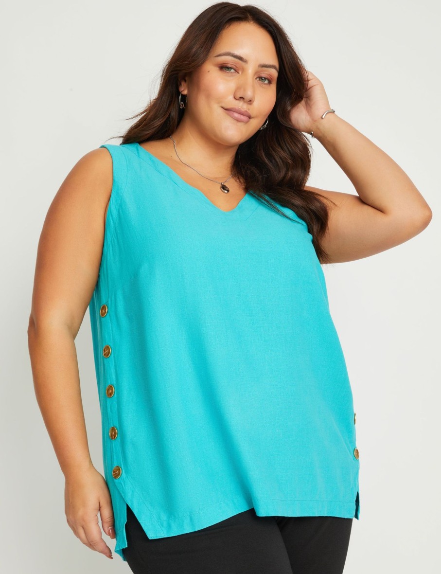 Tops Beme | Beme Sleeveless Woven Side Button Top