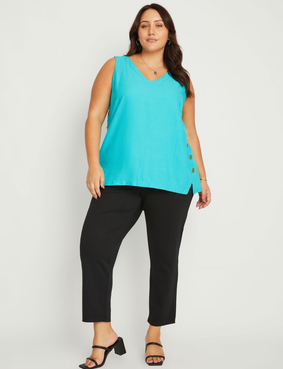 Tops Beme | Beme Sleeveless Woven Side Button Top