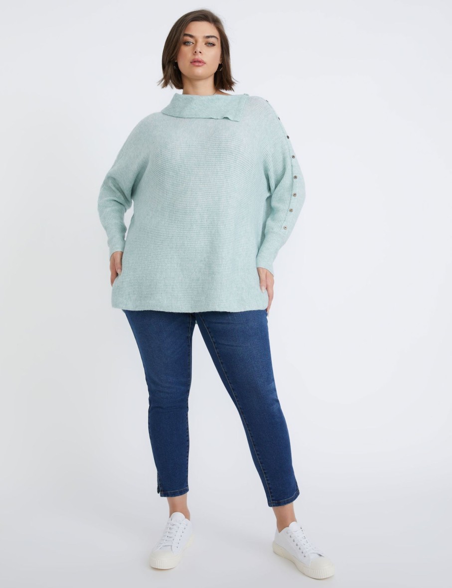 Knitwear Beme | Beme Long Sleeve Button Detail Curve Hem Pullover Top