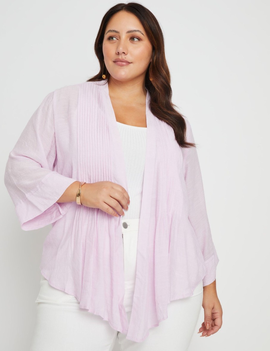 Outerwear Beme | Beme Pleated 3/4 Sleeve Cover Up