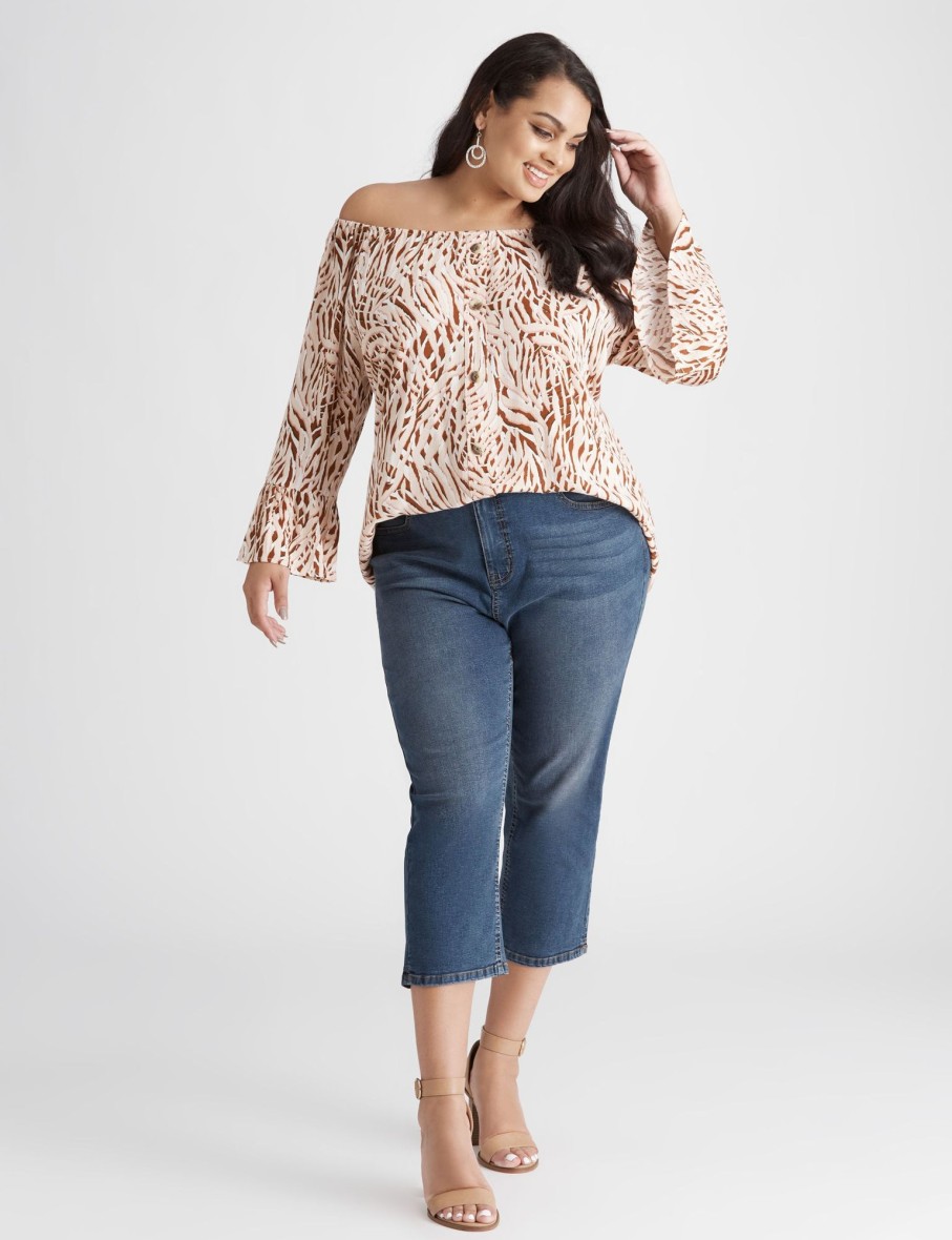 Tops Beme | Beme 3/4 Sleeve Button Through Top