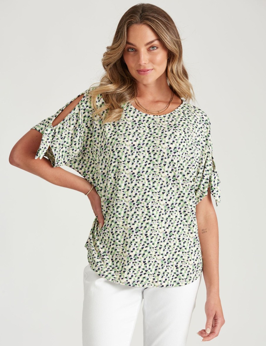 Tops Rockmans | Rockmans Elbow Tie Sleeve Cold Shoulder Top