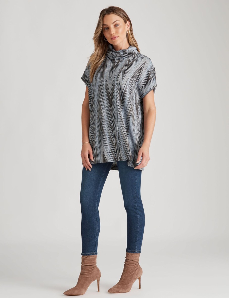 Tops Rockmans | Rockmans Short Sleeve Knitwear Cowl Neck Wrap Front