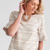 Tops NoniB | Noni B Linen Fluted Sleeve Stripped Top