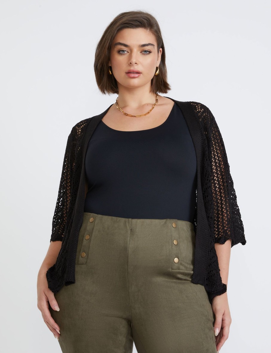 Outerwear Beme | Beme Elbow Sleeve Scalloped Hem Bolero Top