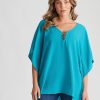 Tops Rockmans | Rockmans Extended Sleeve Woven Ring Top