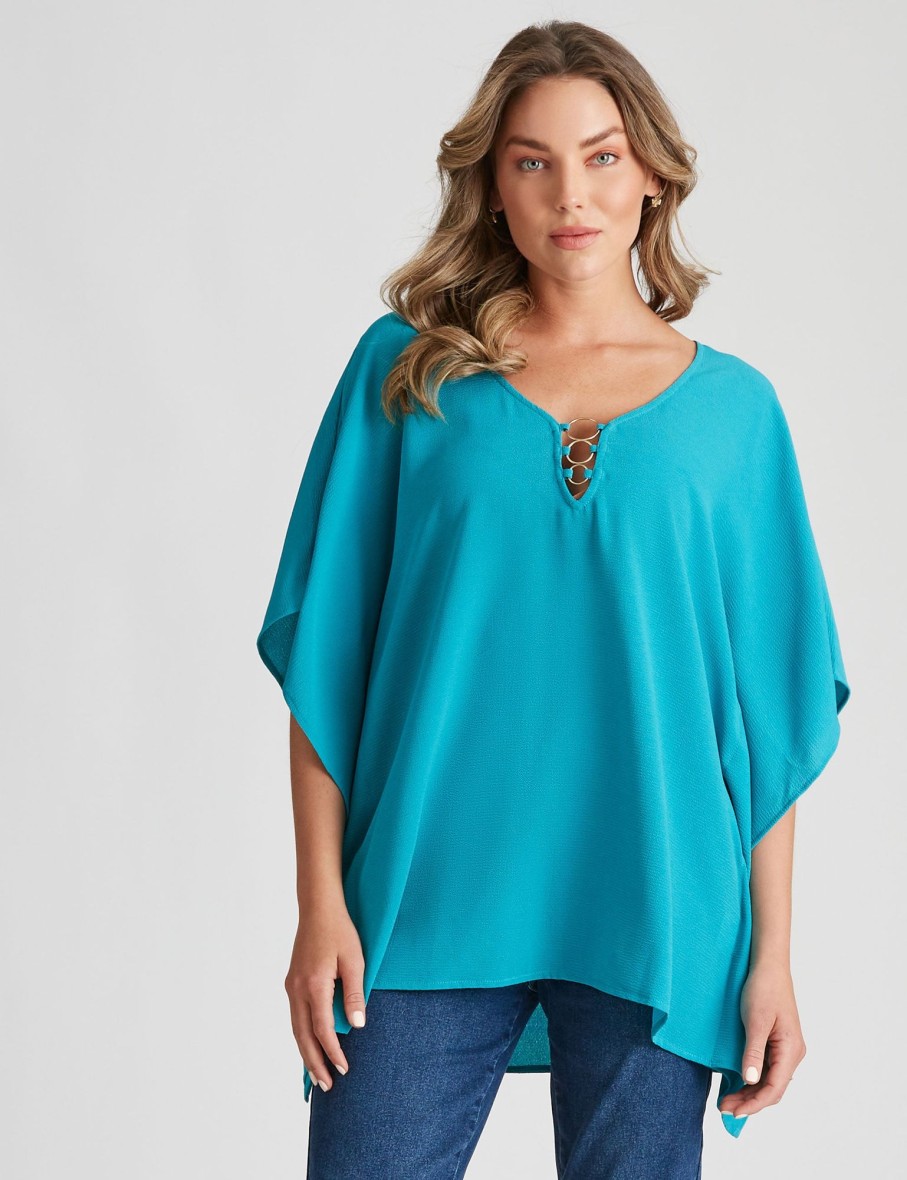 Tops Rockmans | Rockmans Extended Sleeve Woven Ring Top