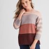 Knitwear Rockmans | Rockmans 3/4 Sleeve Colour Block Knitwear Top