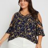 Tops Beme | Beme Short Cold Shoulder Sleeve Eyelet Trim Top