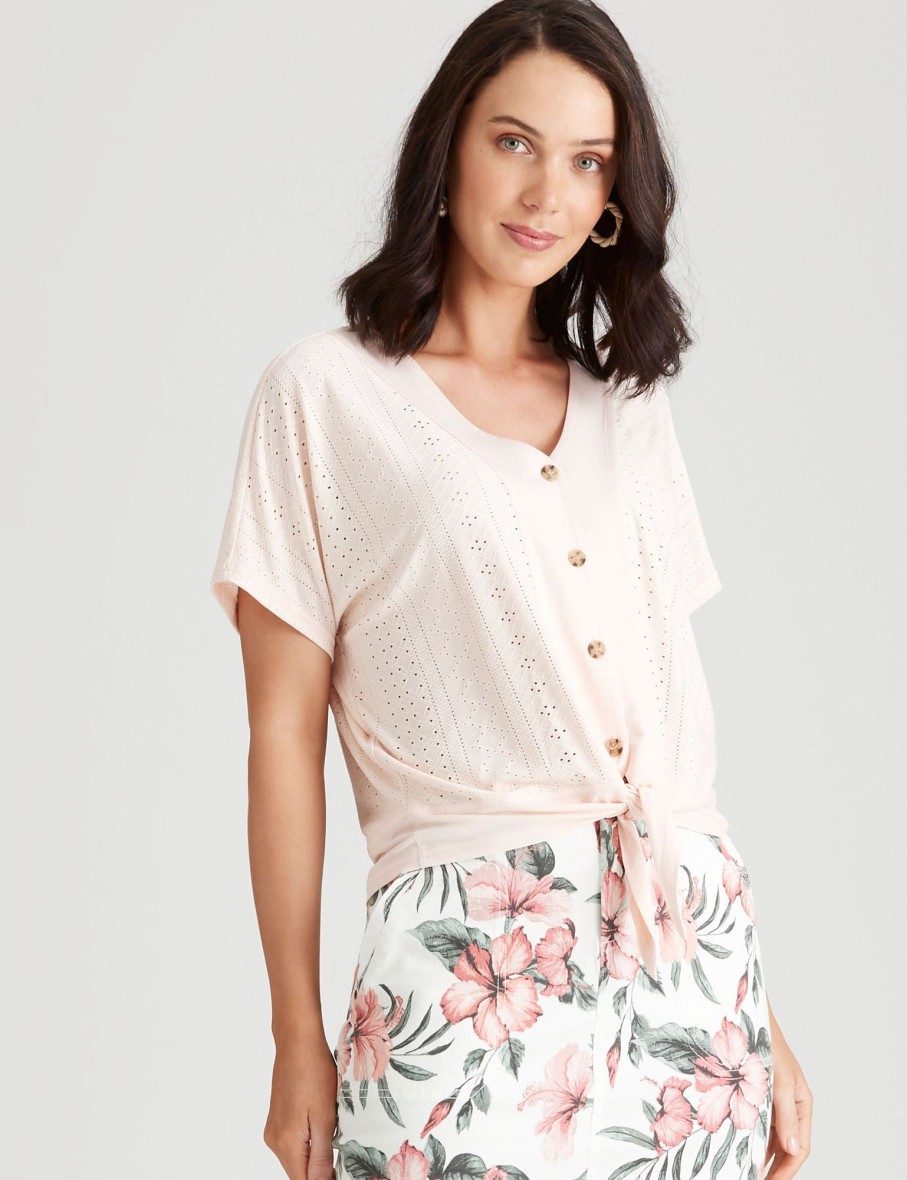 Tops Katies | Katies Broderie Tie Front Top