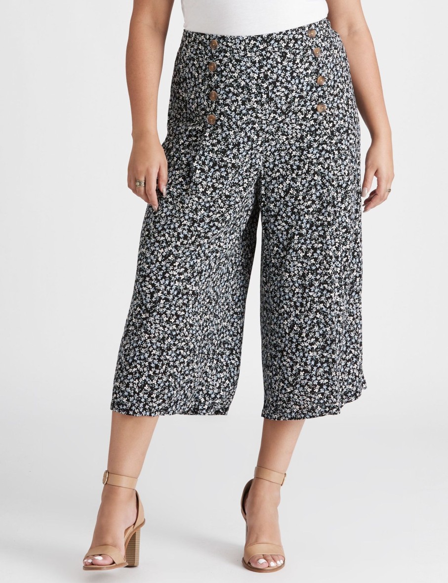 Bottoms Beme | Beme Crop Button Front Printed Pant