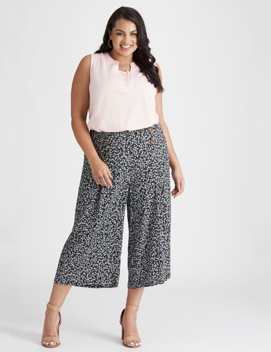 Bottoms Beme | Beme Crop Button Front Printed Pant