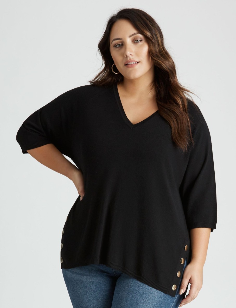 Knitwear Beme | Beme 3/4 Sleeve Studded Side Split Jumper