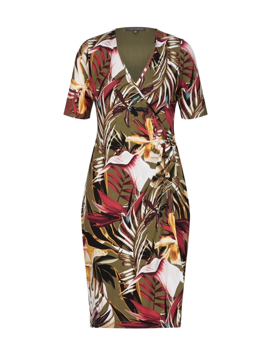 Dresses LizJordan | Liz Jordan S/S Palm Print Wrap Dress