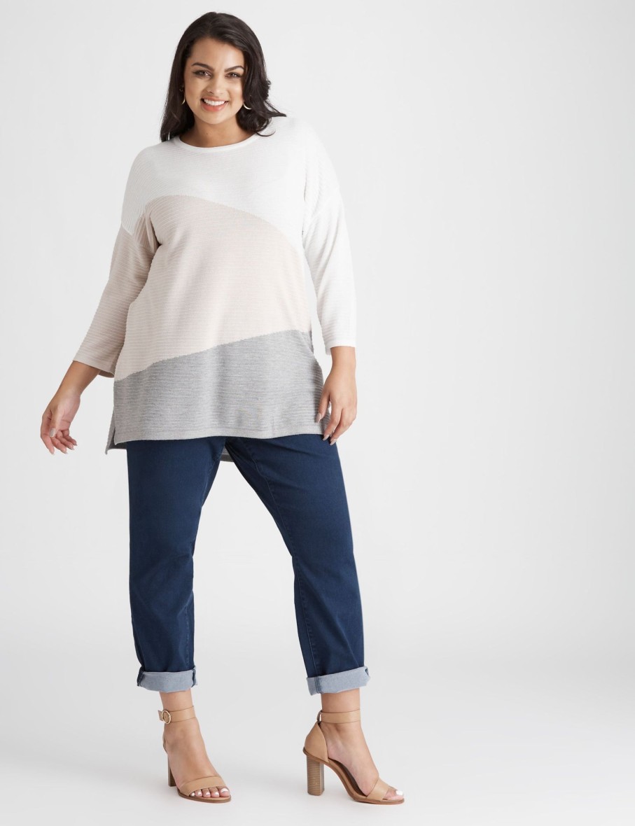 Knitwear Beme | Beme 3/4 Sleeve Spliced Ottoman Knitwear Top