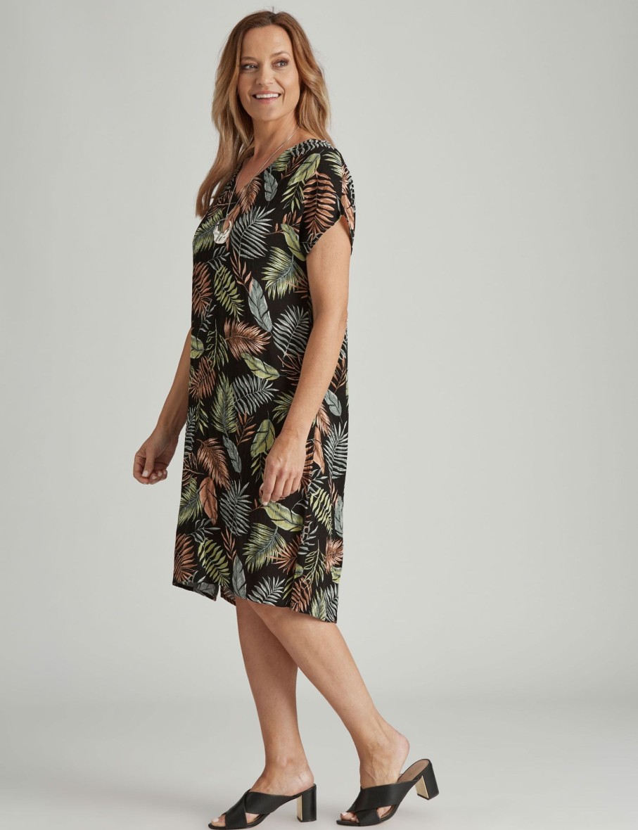 Dresses Millers | Millers Extended Sleeve Knee Length Crinkle V Neck Dress