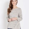 Knitwear Rockmans | Rockmans 3/4 Sleeve Boatneck Multi Twist Zipped Front Knitwear Top