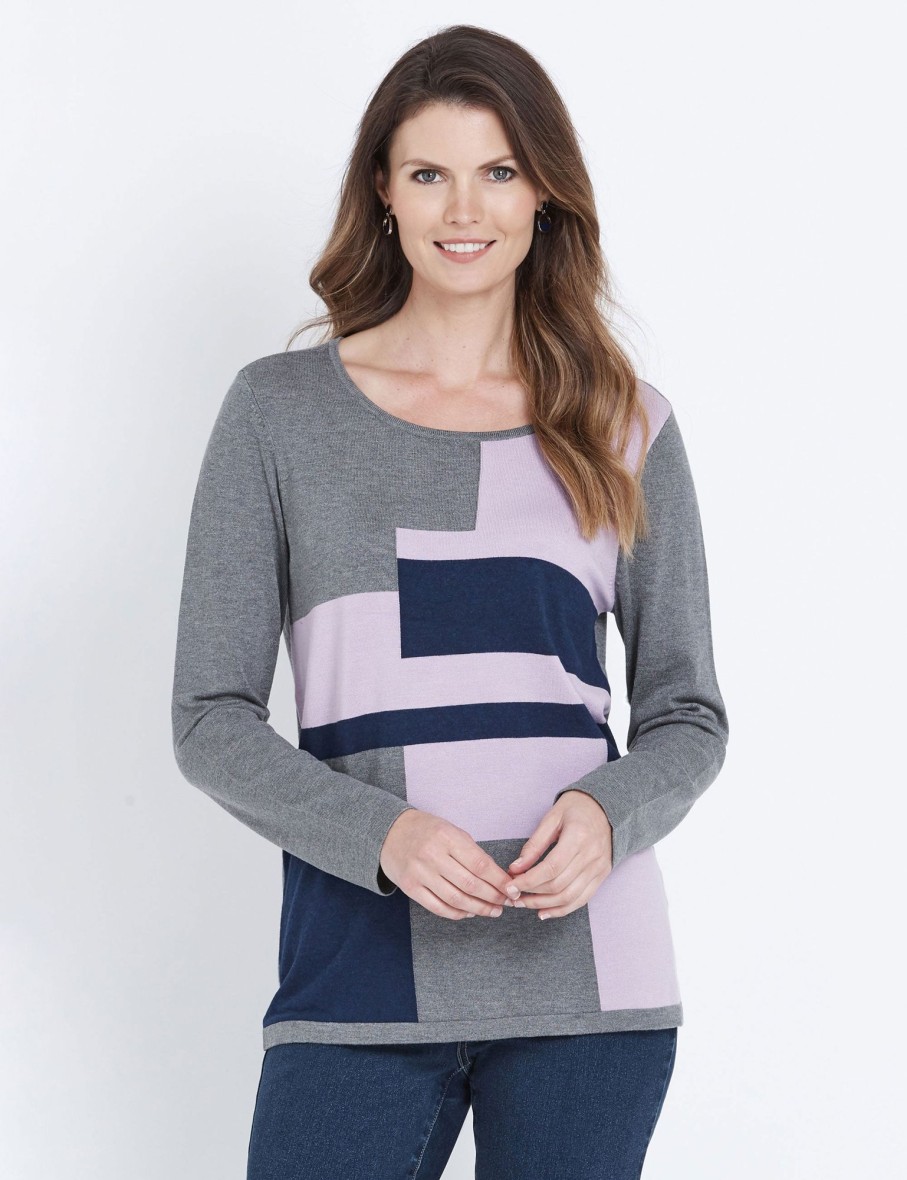 Knitwear WLane | W.Lane Geo Colour Block Long Sleeve Pullover Top