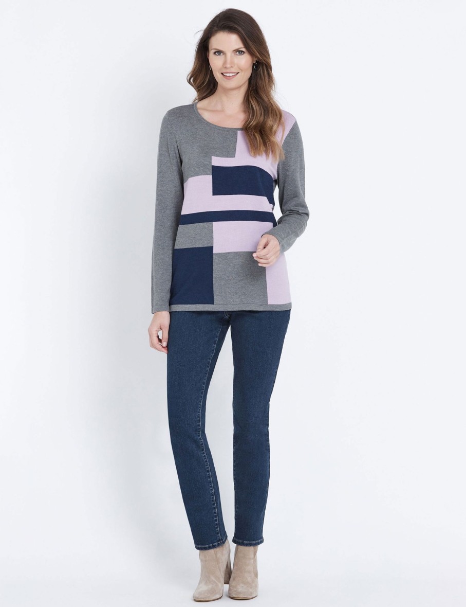 Knitwear WLane | W.Lane Geo Colour Block Long Sleeve Pullover Top