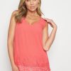 Tops Rockmans | Rockmans Sleeveless Woven Lace Hem Tankini