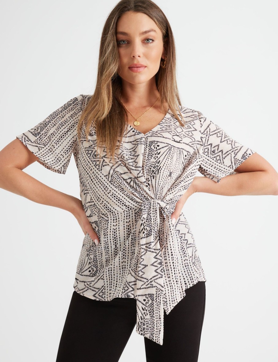 Tops Rockmans | Table Eight Tie Front Aztec Top