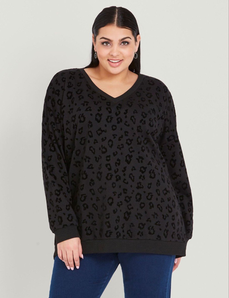 Tops Beme | Beme L/S V Nk Flocked Sweat Shirt