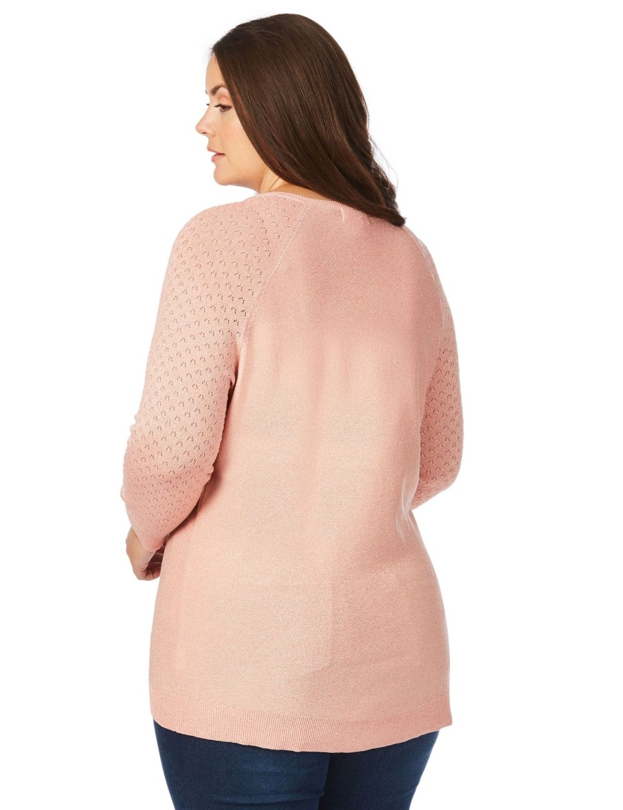 Knitwear Beme | Beme 3/4 Sleeve Pointelle Jumper