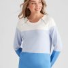 Knitwear Rockmans | Rockmans Long Sleeve Colour Block Knitwear Top