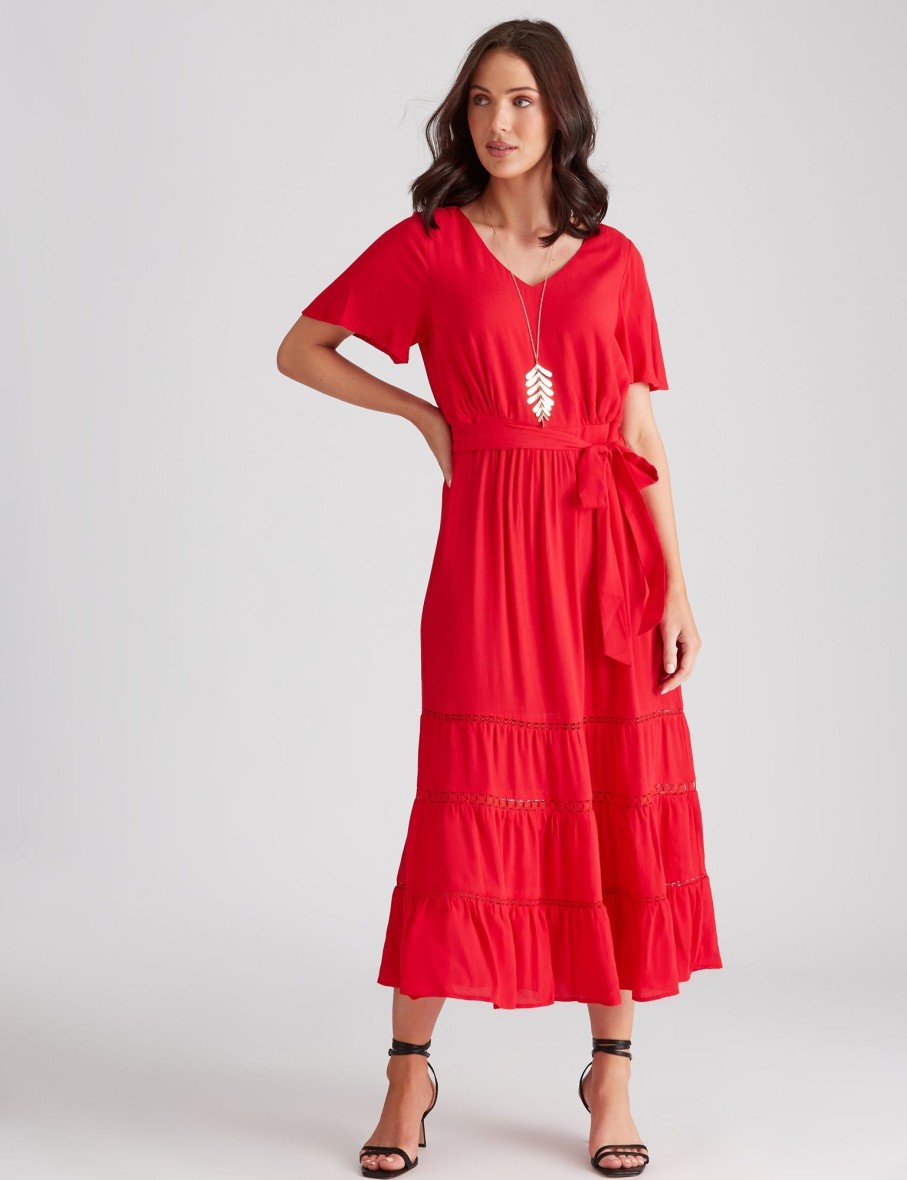 Dresses Katies | Katies Ladder Trim Tiered Maxi Dress