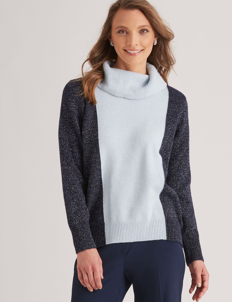 Knitwear LizJordan | Liz Jordan Cowl Neck Lurex Knitwear Top